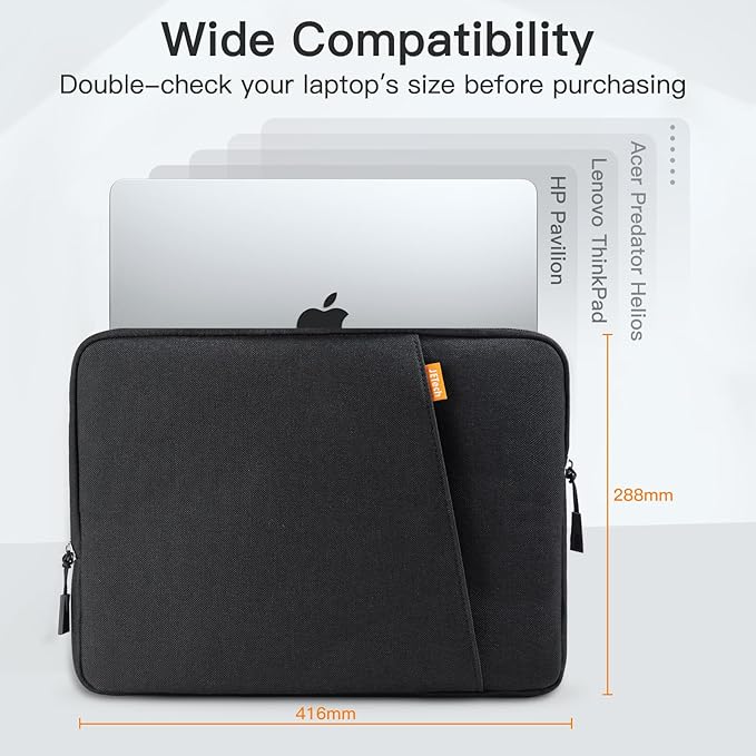 JETech Laptop Sleeve for 16-Inch MacBook Pro (M1-M5, 2019-2026), Waterproof Bag Case with Pocket, Compatible with 16 Inch Notebook (Black)