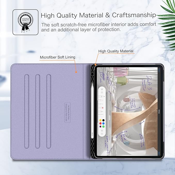 Fintie Folio Case for iPad Pro 12.9" 6th Generation 2022, Multi-Angle Smart Stand Cover w/Pencil Holder & Pocket, Also Fit iPad Pro 12.9 2021 5th & 2020 4th & 2018 3rd Gen, Lilac Marble