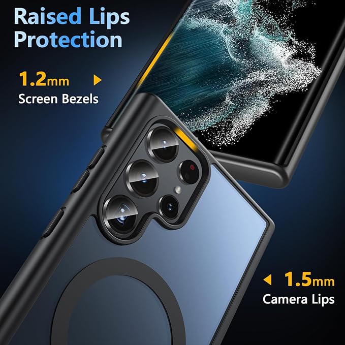 OWKEY Case for Samsung Galaxy S22 Ultra,Magnetic Galaxy S22 Ultra 5G Phone Case [Compatible with MagSafe] Anti-Fingerprint Translucent Matte Shockproof Case (Black)