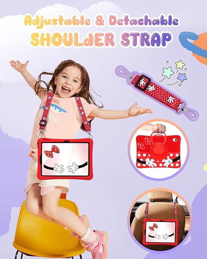 Lotadilo Cute Case for iPad Air 11 Inch M3 2025&M2 2024 / Air 5th/ 4th Generation 2022/2020 10.9 Inch - Silicone 3D for Girls Women Teens Girly Kawaii Funny Cartoon Soft Stand with Lanyard, Red Point