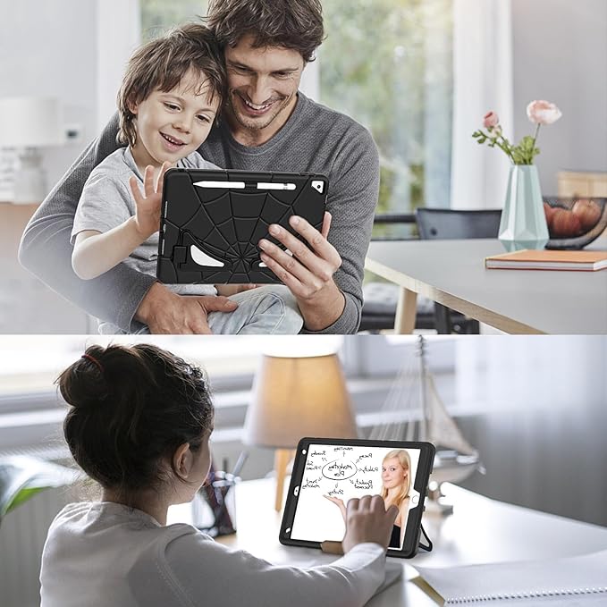 AKABEILA Compatible with Apple iPad 10.2 7th 8th 9th(2019/2020/2021) Tablet Case，Lightweight Shockproof Rugged Protective Cover with Kickstand for Kids Children Boys Babies Black