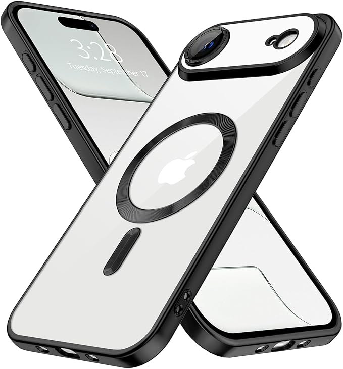 Hython Magnetic Clear for iPhone Air Case with Camera Lens Protector [Compatible with MagSafe] Luxury Plating Edge Slim Soft TPU Cover Protective Phone Case for iPhone Air 6.5", Matte Black