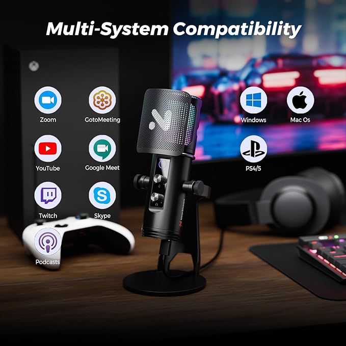 NearStream USB Gaming Microphone for PC with Noise Canceling/RGB Light/Quick Mute/Gain/Headphones Jack/Pop Filter, Desktop Condenser Microphone for Stream/Record/Podcast/PS5/PS4/Twitch/YouTube (AM35U)