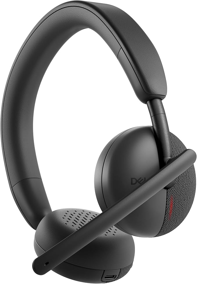 Dell WL3024 Wireless Headset - Leatherette Headband, Built-in AI-Based Noise Cancellation Microphone, Boom mic - Black