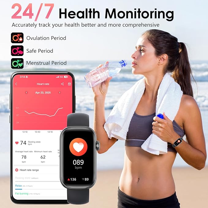 Fitness Tracker, Smart Watch with 24/7 Dynamic Heart Rate Blood Oxygen Monitoring Sleep Tracker Answer / Make Call 24 Sports Modes Pedometer IP68 Waterproof Step Calorie Counter for Women Men (Black)