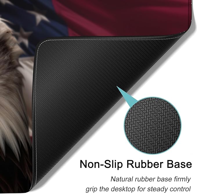 Large Mouse Pad, 31.5 x 11.8in Extended Gaming Mouse Pad with Stitched Edges, XXL Mousepad Protector Non Slip Rubber Base for Office and Home Writing Mat, American Bald Eagle Pattern Black Desk Mat