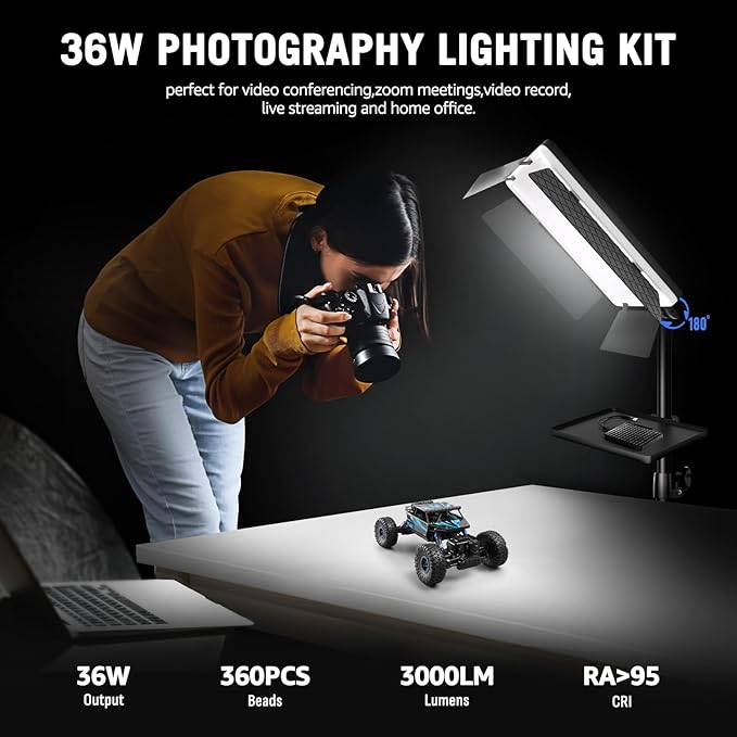 36W Photography Lighting, Arsoer Bi-Color 2700K-6500K Studio Lights with Remote& Display, CRI95+ 72” Video Lighting for Video Recording/YouTube/TikTok/Live Streaming/Ins