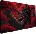 Huge Dragon Large Mouse Pad - Red and Black Mousepad, Big Full Keyboard and Mouse Pad with Stitched Edges, Anti-Slip, Funny Desk Pad, 31.5 X 15.8 in.