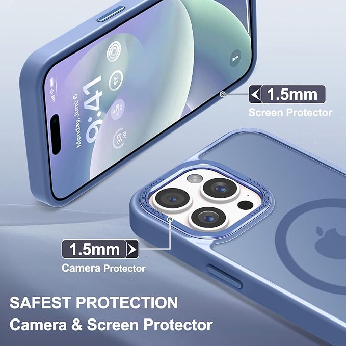 Newfuture Magnetic for iPhone 15 Pro Case [Compatible with Magsafe] [Military Grade Drop Protection] Translucent Matte Anti-Fingerprint Shockproof Phone Case for iPhone 15 Pro 6.1 inch, Light Blue