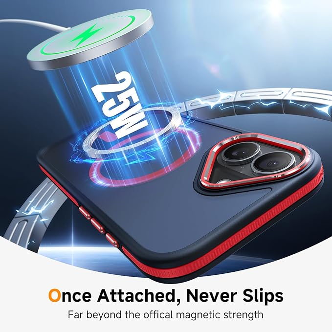 Magnetic 3 in 1 for iPhone 17 Case, [Omni-Directional Protection] with 1x Screen Protector + 1x Camera Cover, [Seamless Work with Magsafe] Translucent Protective Silm Phone Case for iPhone 17 Red