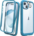 Diaclara Designed for iPhone 15 Plus Case 6.7 Inch,Full Body Rugged Clear Bumper Case w/Built-in Touch Sensitive Anti-Scratch Screen Protector+9H Tempered Glass Camera Lens Protector,Sea Blue