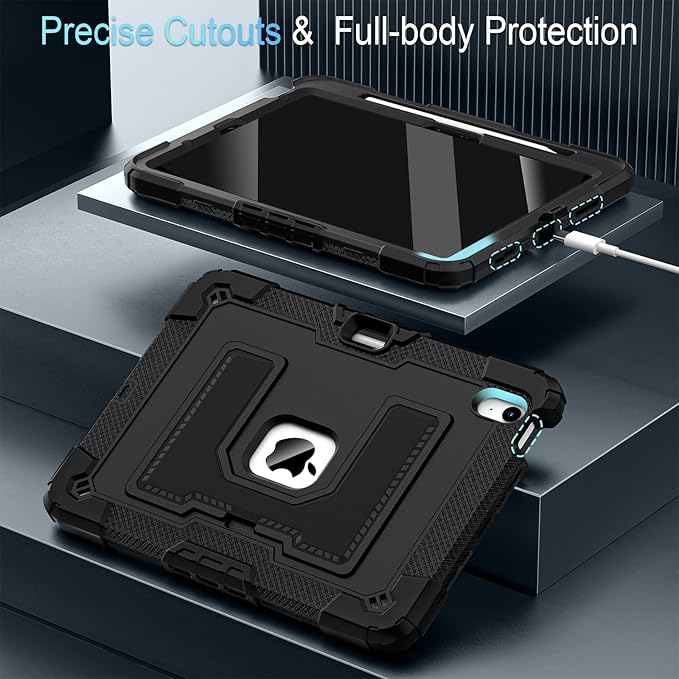 for iPad Air 11 Inch M4/M3 (2026/2025) / M2 (2024) iPad Air 5th (2022) / 4th Generation (2020) 10.9 Inch,Military Grade Shockproof iPad Case Air 11 Inch with Pencil Holder, Black