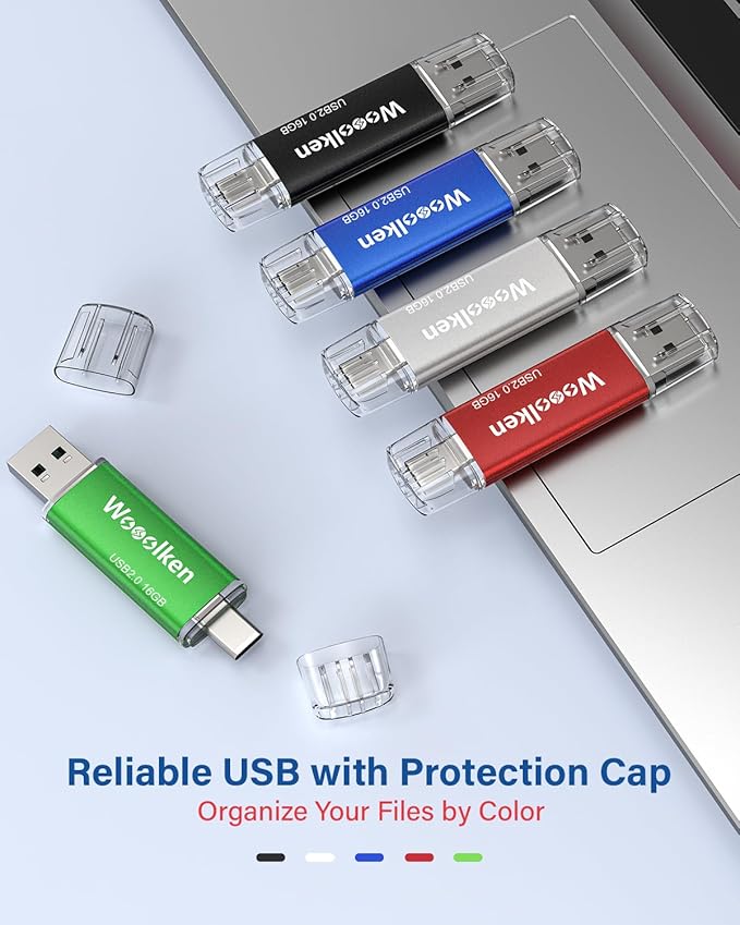USB C Flash Drive 16GB 10 Pack, Wooolken Type-C Flash Drive + USB 2.0 Thumb Drive OTG Memory Stick Compatible with iPhone 16/15, Android Smartphone/Tablets/Computers