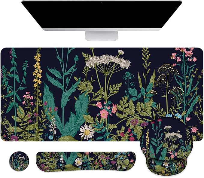 LATEEFAH Mouse Pad with Wrist Rest, Large Mouse Pad, Ergonomic Gaming Desk Pad Keyboard Wrist Rest Set, 4-in-1 Desk Mat Keyboard Mat for Home, Office