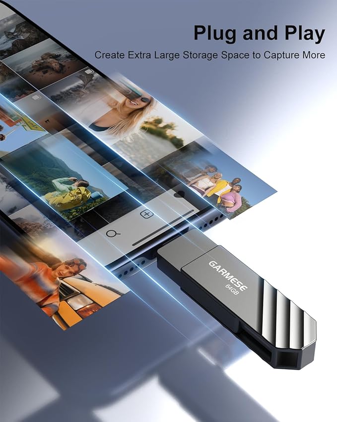 64GB USB C Flash Drive for Phone, Dual Type-C & USB-A Memory Stick Up to 130MB/s, Portable Photo Storage for Smartphone, Tablet, Laptop, PC