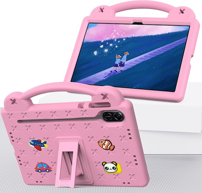AKABEILA Compatible with Honor Pad X8a 2024/Pad X9 11 inch 2024/Infinix Xpad 11 inch X1101 2024 Tablet Case, Kids Shockproof Protective Case with Shoulder Strap & Stand Handle Pink