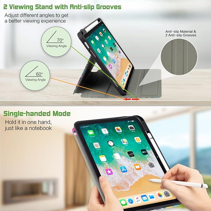 for iPad (A16) 11Th/10Th Generation Case 2025/2022, for iPad A16 Case 11Th/10Th Generation, 10Th/11Th Gen Slim Cover Pencil Holder & 4 Viewing Angles & Typing Stand, Colorful Love Leopard