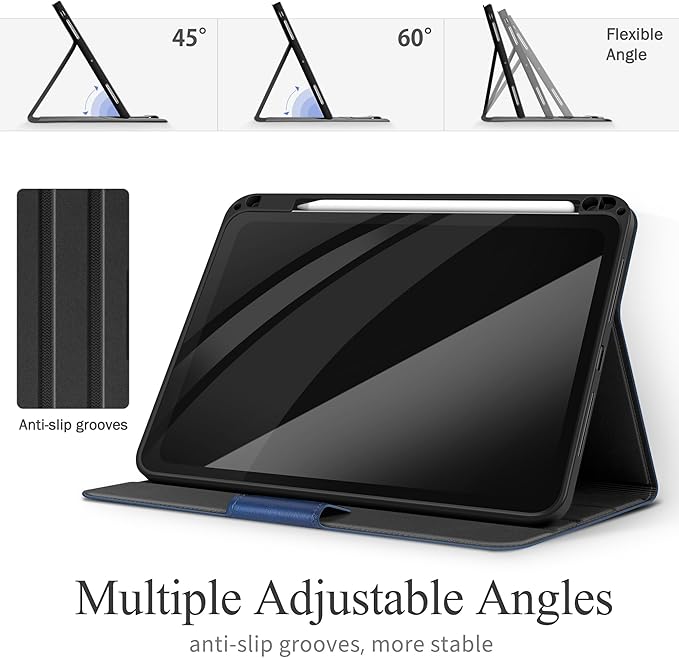 auaua Case for iPad Pro 11 Inch (M5/M4) 2025/2024, with Pencil Holder and Pocket, Multiple Angles Viewing, Magnetic Closure, Auto Sleep/Wake (Blue)