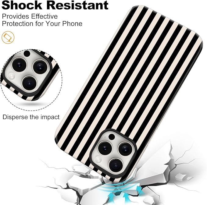 Magnetic for iPhone 13/14 Case Cute Stripes Phone Case, Shockproof Slim TPU and Hard PC Protective Phone Cover Compatible with MagSafe Designed for Women Girls, Black and White