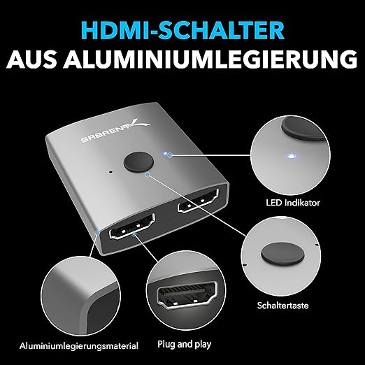 SABRENT HDMI Switch, 4K@60Hz HDMI Switcher, Splitter 2 in 1 Out, Supports HDR, 3D, Dolby, Compatible with Laptops, PC, Xbox Series, PS5 / PS4, Projector, and More (DA-HSW2)