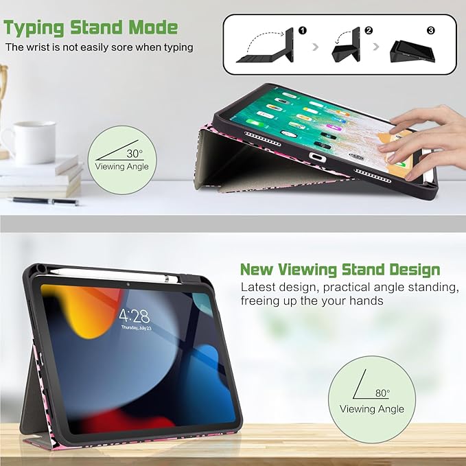 for iPad Air 11 Inch Case M4/M3/M2 2026, for iPad Air 5Th/4Th Gen Cases 10.9-inch,for iPad Pro 11 Inch Case 4Th/3Rd/2Nd/1St Generation Typing Stand 4 Viewing Stand,Pencil Holder, Black Flower