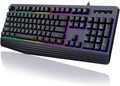 yesbeaut Gaming Keyboard, 7-Color Rainbow LED Backlit, 104 Keys Quiet Light Up Keyboard, Wrist Rest, Whisper Silent, Anti-ghosting Multimedia Keys, Waterproof USB Wired Keyboard for PC Mac Xbox