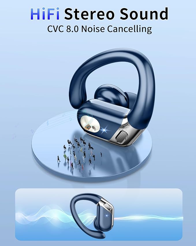 Hupoaf Wireless Earbuds Sport with Earhooks, 2026 Bluetooth 5.4 Headphones with 4 ENC Noise Canceling Mics, 50H Stereo Earphones for Running/Gym/Workout, IP7 Waterproof Over Ear Buds for Android/iOS