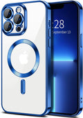 Hython Magnetic Clear for iPhone 13 Pro Case with Camera Lens Protector [Compatible with MagSafe] Luxury Plating Edge Slim Soft TPU Cover Protective Phone Case for iPhone 13 Pro 6.1", Deep Blue