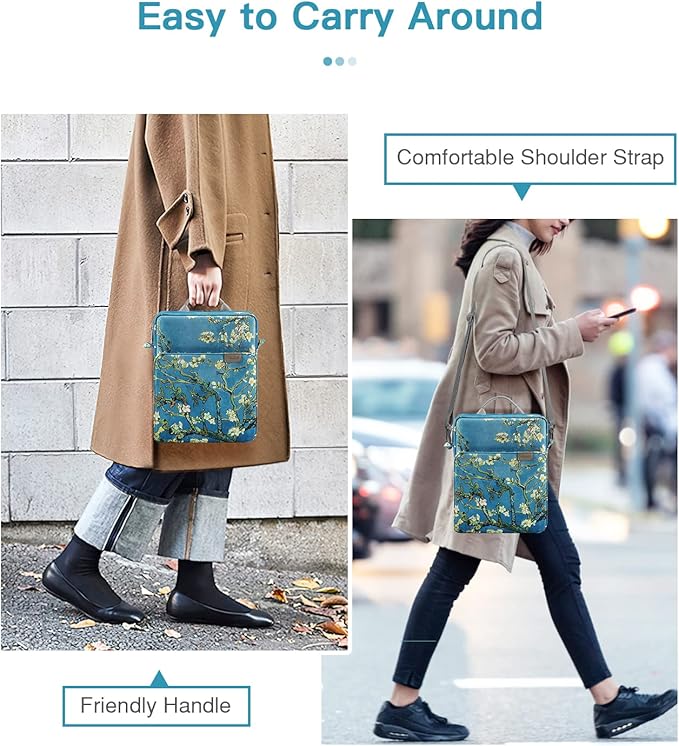 MoKo 13 Inch Tablet Sleeve Bag, Fits with 13 Inch New iPad Pro M5 & Air M4/M3, iPad Pro 12.9 M2&M1,Surface Laptop Go 12.4,Tab S8+/S9+ 12.4,Handle Carrying Case with Shoulder Strap, Apricot Flower