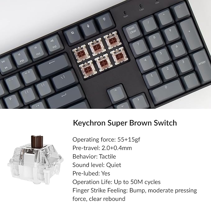 Keychron K10 Full Size Layout Bluetooth Wireless/USB Wired Mechanical Gaming Keyboard for Mac with Keychron Super Brown Switch/Multitasking/RGB Backlight 104 Keys Computer Keyboard for Windows Laptop
