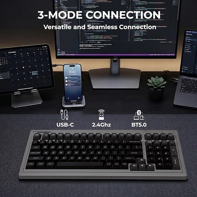 FL·ESPORTS OG98 Retro Tri-Mode Mechanical Keyboard, 96% Gasket Mount Hot Swappable Gaming Keyboard, SA Profile PBT Keycaps, 4000mAh for Mac/PC - Tactile Switches | Brown