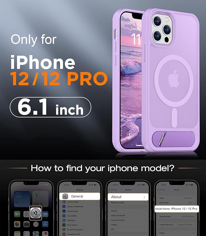 Magnetic Compatible with iPhone 12 Case & iPhone 12 Pro Case, [Built-in Invisible Kickstand][Compatible with MagSafe][Military Grade Shockproof] Slim Translucent Matte Phone Case 6.1"