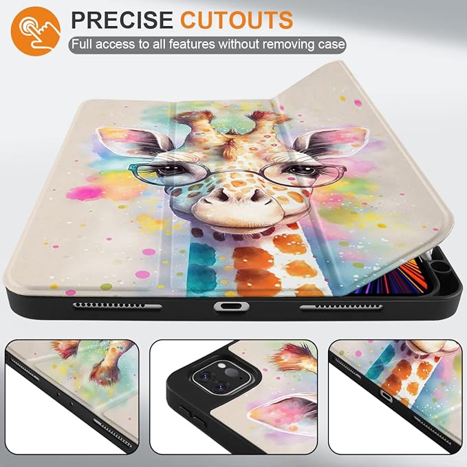 MEEgoodo Case for iPad Pro 12.9 Case M2 6th/5th/4th/3rd Generation 2022 2021 2020 2018, Protective Tablet Cover with Soft Back Shell for Kids, Giraffe