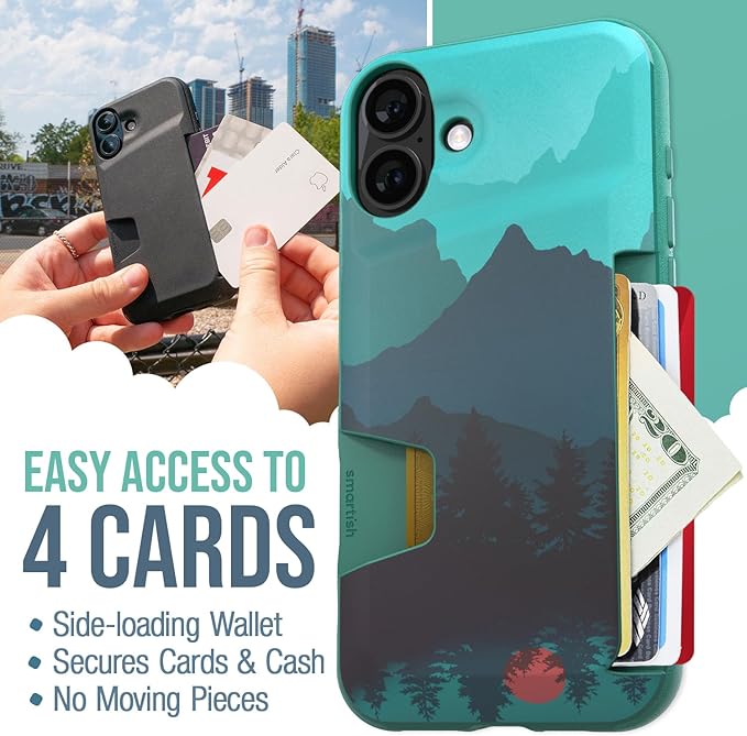 Smartish® iPhone 16 Plus Wallet Case - Wallet Slayer Vol. 1 [Slim + Protective] Credit Card Holder - Drop Tested Hidden Credit Card Slot Cover for Apple iPhone 16 Plus - Moving Mountains