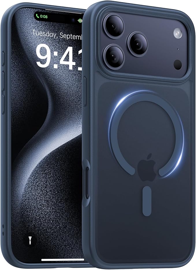 Magnetic for iPhone 17 Pro Max Case,[Anti-Slip][Compatible with MagSafe][Military Grade Drop Protection] Shockproof Protective Translucent Phone Case for iPhone 17 Pro Max Case,Midnight Blue