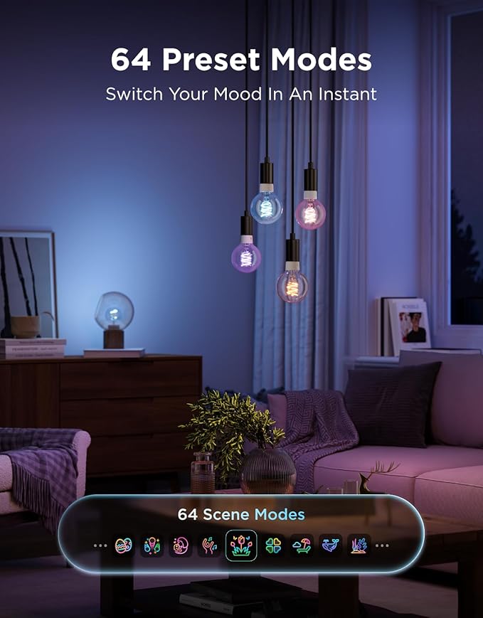 Govee Edison Bulbs, Smart Vintage Light Bulbs, RGBWW Color Changing and Tunable White, Compatible with Matter, Alexa & Google Assistant, G25 Vanity Light Bulb for Living Room Kitchen E26 Base 4 Pack
