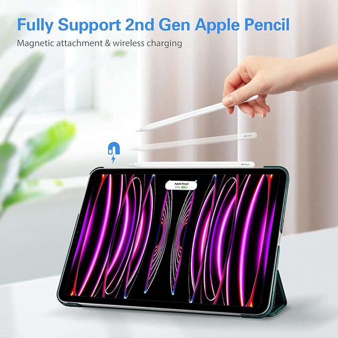 ProCase Smart Case for iPad Pro 12.9 2022/2021/2020/2018, Slim Stand Hard Back Shell Smart Cover for iPad Pro 12.9" 6th Gen/5th Gen/4th Gen/3rd Gen -BluishGreen