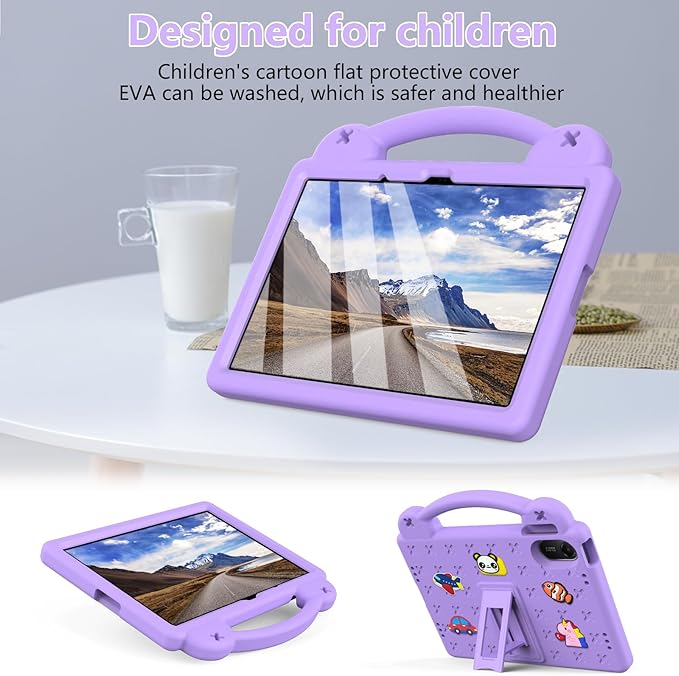 AKABEILA Compatible with Xiaomi Redmi Pad 2 2025 11 inch Tablet Case, Kids Friendly Universal Lightweight Shockproof Protective Case with Shoulder Strap & Stand Handle Light Purple