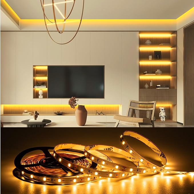 10ft Warm White LED Strip Lights,12V Dimmable Tape Lighting with Infrared Remote,SMD 2835 LEDs Adhesive Ribbon Light,Connectable