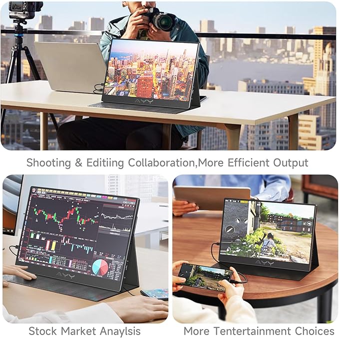 AYY Portable Monitor for Laptop 15 Inch, FHD 1080P USB-C HDMI Travel Monitor External for Computer, Second Display HDR IPS Gaming Monitor Extender for PC MAC Phone PS4/5 Xbox Switch, Built-in Speakers