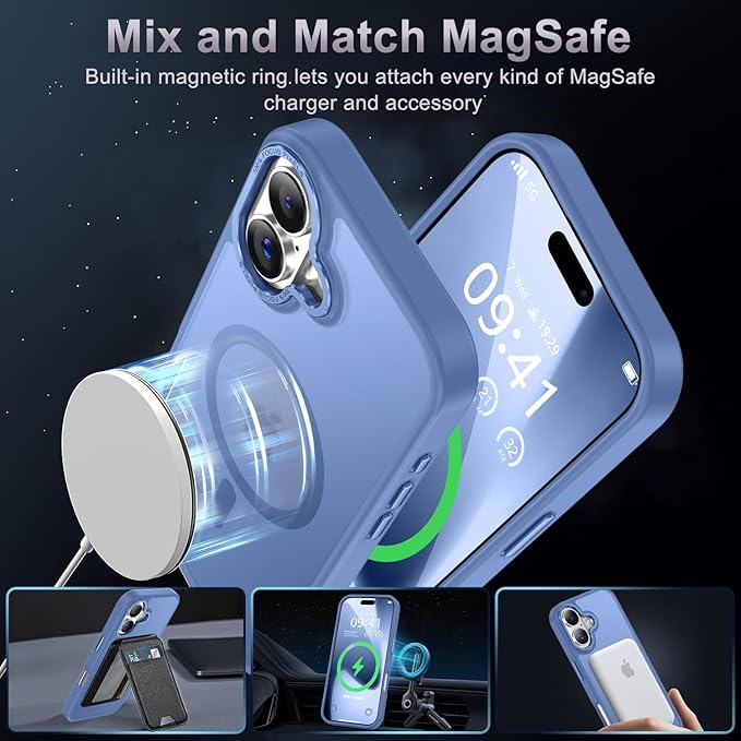 Newfuture Magnetic for iPhone 17 Case [Compatible with Magsafe] [Military Grade Drop Protection] Translucent Matte Anti-Scratch Shockproof Protective Phone Cover 6.3 Inch, Light Blue