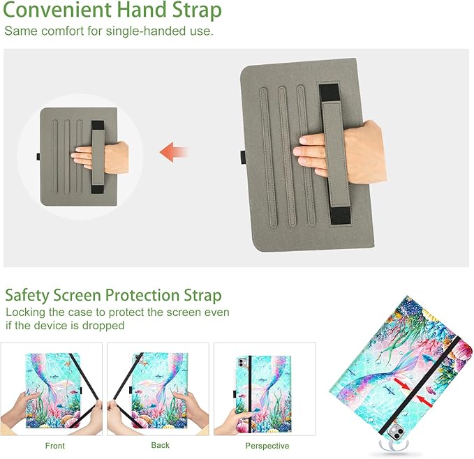 Vimorco for iPad Air 11 Inch Case M4/M3/M2 2026/2025/2024, for iPad Air 5th/4th Gen Cases 10.9-inch, for iPad Pro 11 Inch Case 4th/3rd/2nd/1st Generation Pencil Holder/Hand Strap/Pocket, Ocean Mermaid