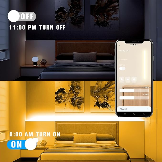 DAYBETTER COB LED Strip Light,LED Lights for Bedroom 16.4ft,Warm White 3000K Dotless LED Light Strip,1600 LEDs Super Bright Dimmable 24V Flexible Tape Lights with Remote,Kitchen,Cabinets Lighting