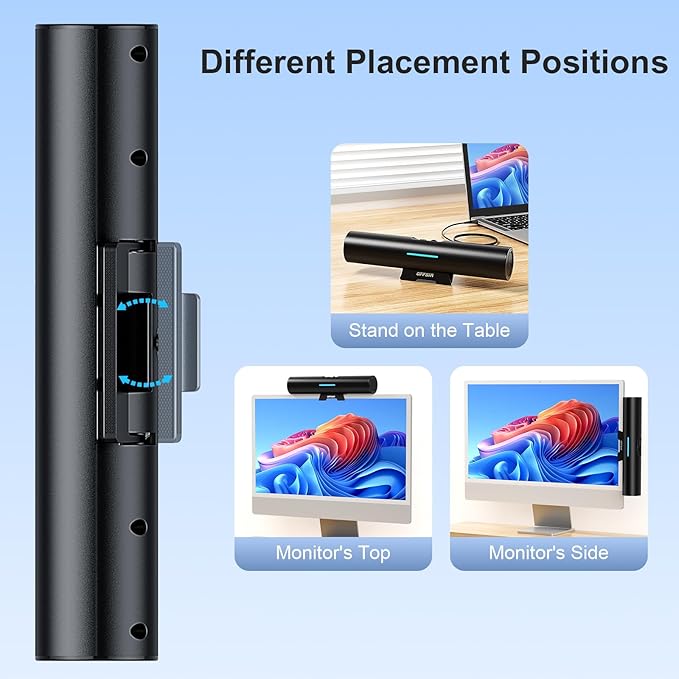 Computer Speakers for Desktop PC Monitor, USB or Type C Plug-in Soundbar, Clip-On Speaker, Wired Laptop Gaming Speakers with Volume Wheel & One-Touch Mute, Compatible with Mac Windows iPhone iPad