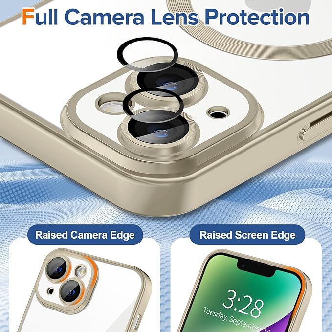 Hython Magnetic Clear for iPhone 14 Plus Case with Camera Lens Protector [Compatible with MagSafe] Luxury Plating Edge Slim Soft TPU Cover Protective Phone Case for iPhone 14 Plus 6.7", Matte Gray