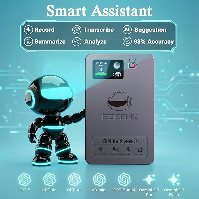 AI Voice Recorder, Transcribe & Summarize with Deep AI Analysis, Support 152 Languages, App Control, AI Noise Cancellation, Upgraded Built-in MagSafe, 64GB Audio Recorder for Meetings, Lectures, Call