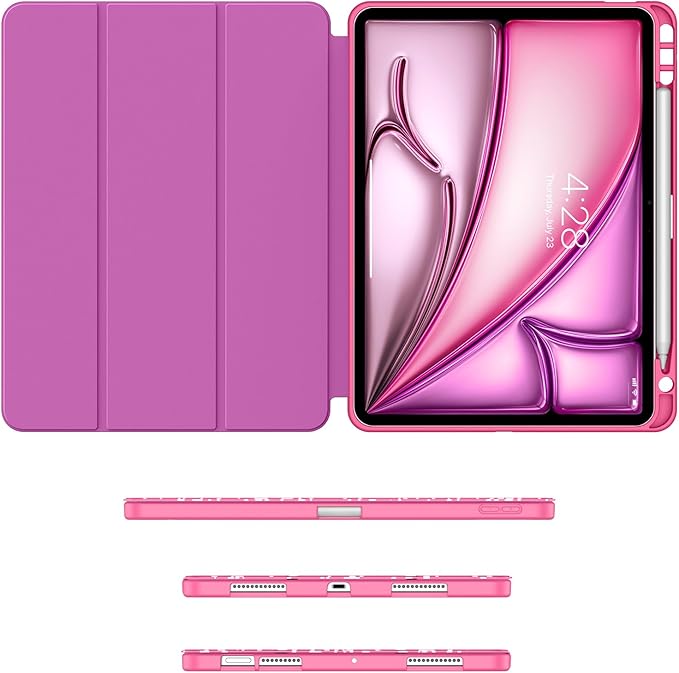 Soke Case for New iPad Air 11 Inch (M4/M3/M2, 2026-2024), iPad Air 5th/4th Generation 10.9 Inch (2020-2022) with Pencil Holder, Soft TPU Back Cover & Auto Sleep/Wake, Book Hot Pink