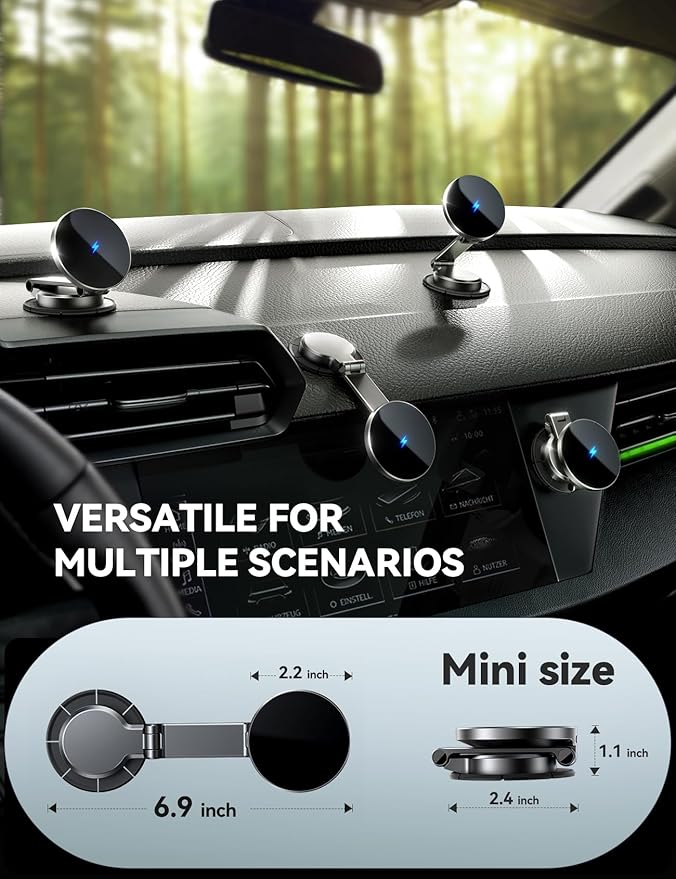 JOYROOM All-Metal MagSafe Car Mount Charger, 15W Mini Magsafe Car Charger for Dashboard, Wireless Car Charger for iPhone 17 Pro Max Plus/iPhone 16 15 14 13 12 Pro Max Plus, Black
