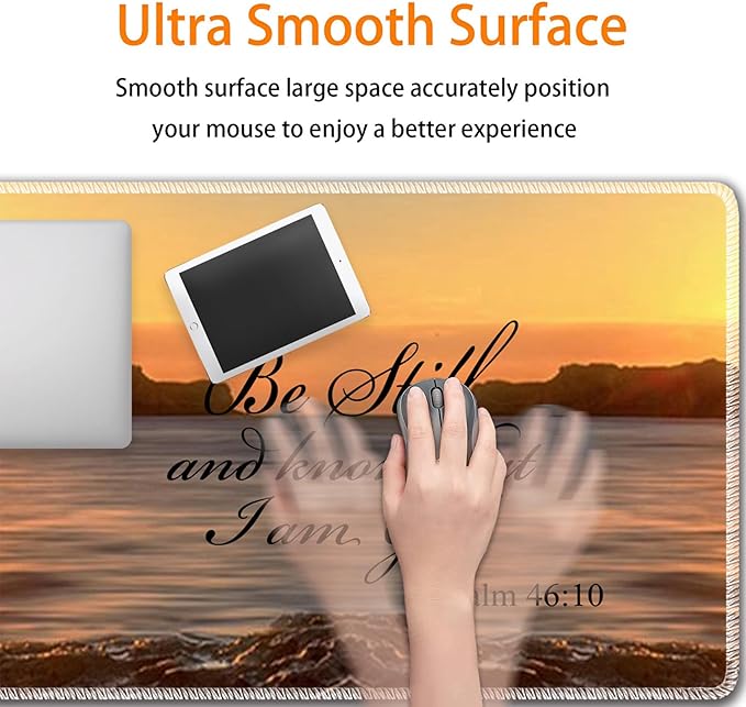 Durable Desk Mat + Wrist Rest Pad + Coasters Set, Large Gaming Office Mouse Pad 31.5 "x 11.8", Extended Non-Slip Rubber Keyboard Pad, Laptop & Home, Sunset Beach
