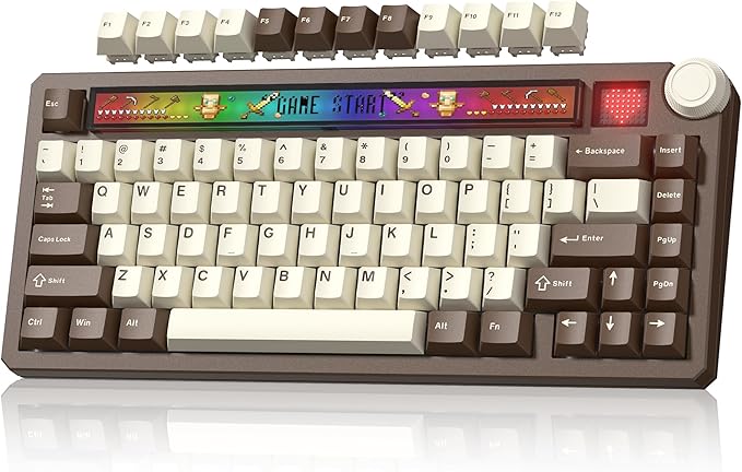Womier 75% Wireless Mechanical Keyboard with Screen and Knob, Retro Creamy Bluetooth Gaming Keyboard Custom Clear Anime Light Box, RGB/Hot Swappable/PBT Keycaps, VIA Programmable for Mac/PC, K80 Brown